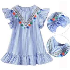 Ruffle Stripe Dress Girls Blue