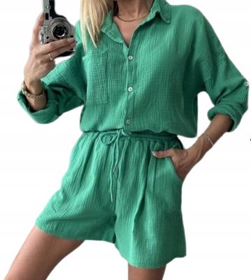 women set of shirt and shorts green - Image 3