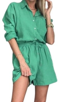 women set of shirt and shorts green - Image 4