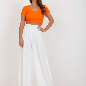 Smooth Airy Trousers with High Waist White XS-XL