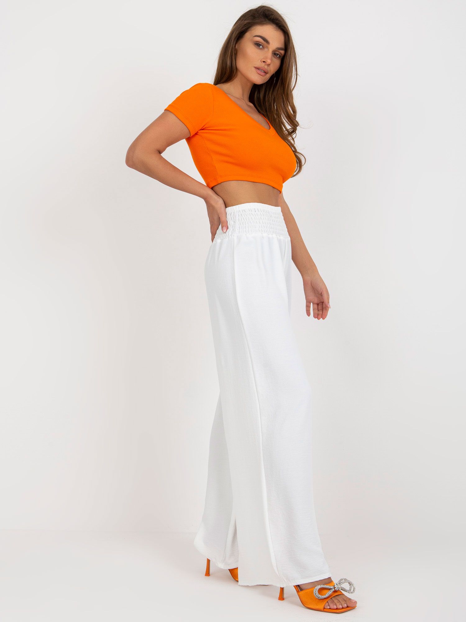 Smooth Airy Trousers with High Waist White XS-XL - Image 4