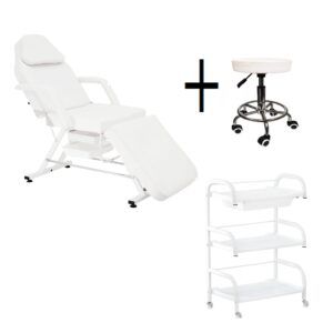 Beauty Bed With Drawers trolley shelf and stool white