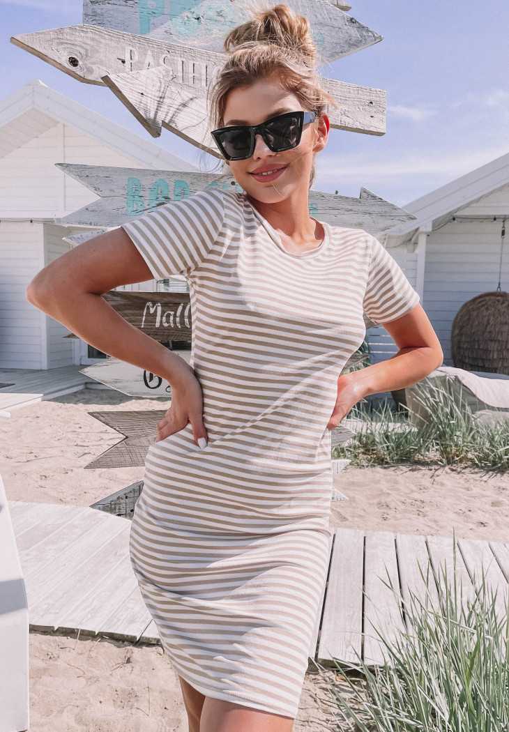 Trend Striped Dress Beige And White XS-M - Image 6