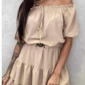 Spanish dress with ruffles, beige