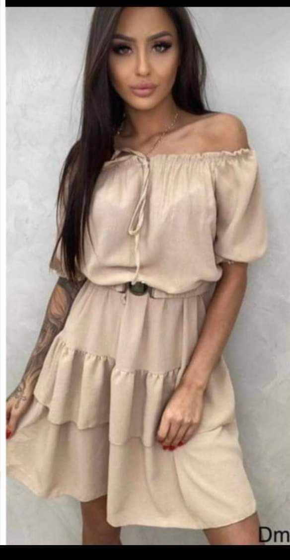 Spanish dress with ruffles, beige