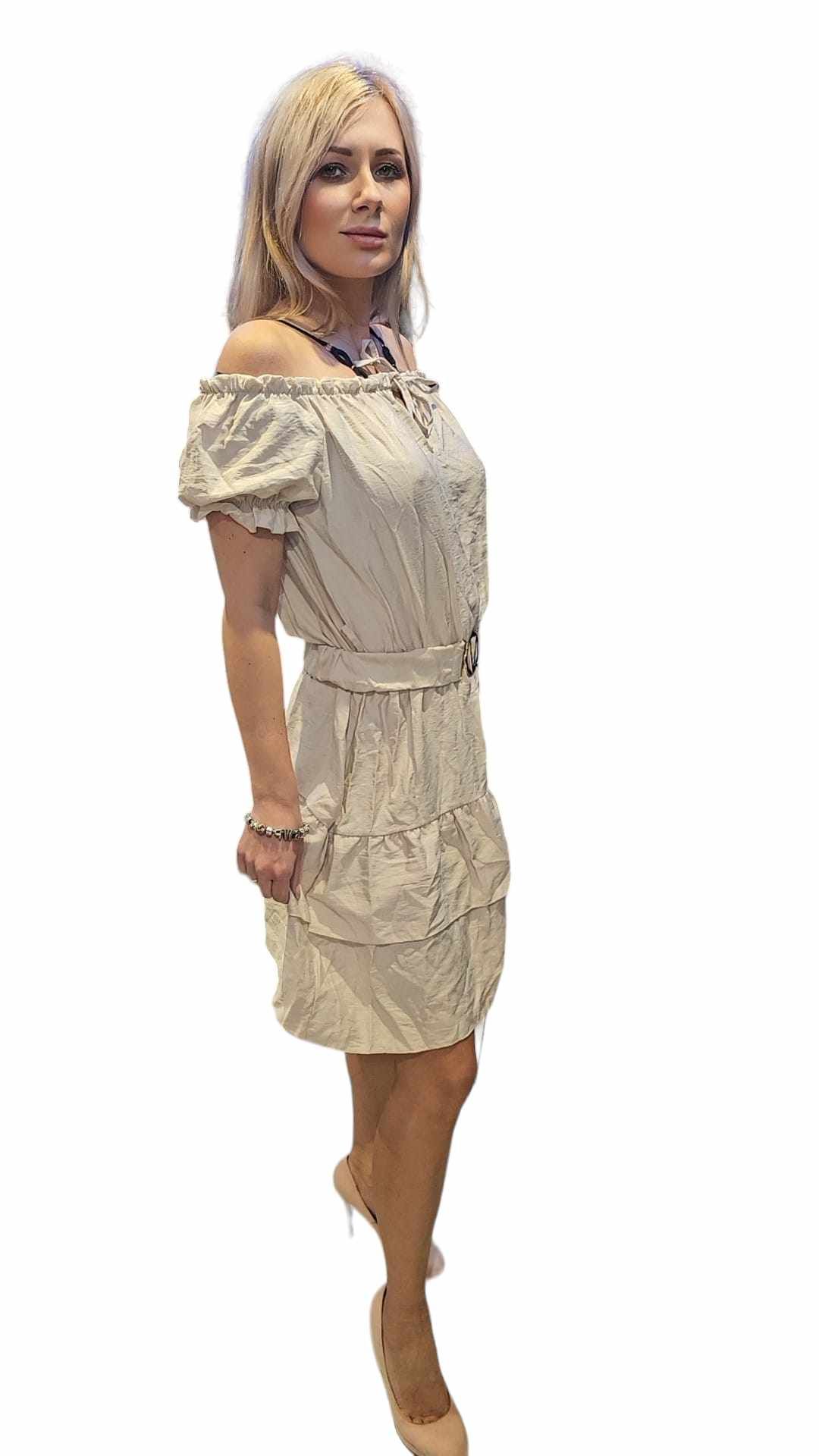 Spanish dress with ruffles, beige - Image 2