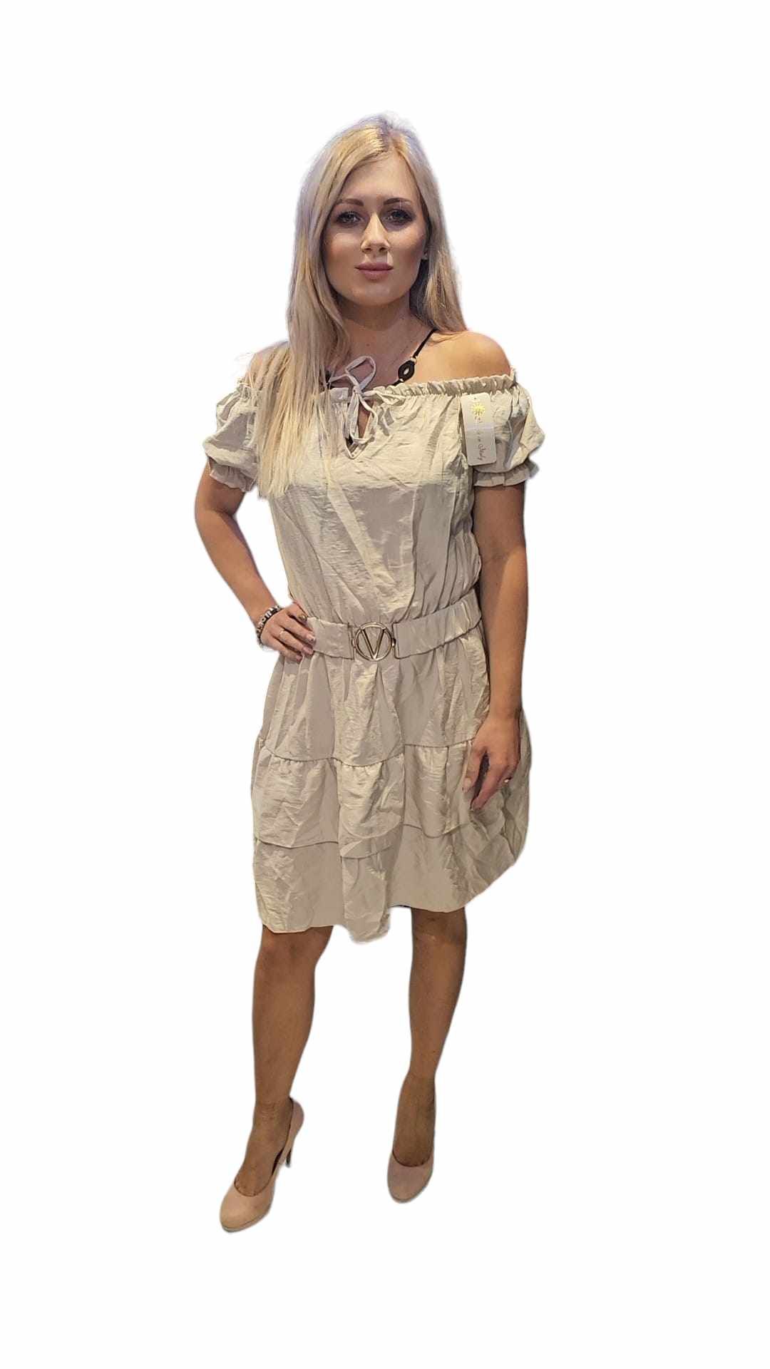 Spanish dress with ruffles, beige - Image 3