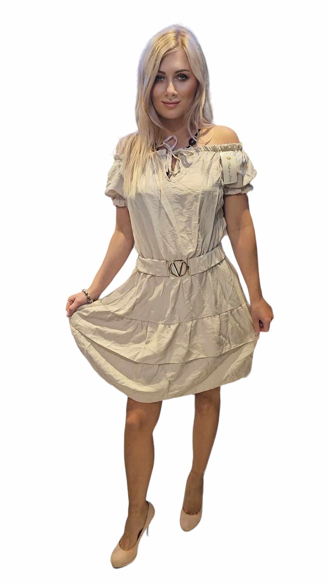 Spanish dress with ruffles, beige - Image 5