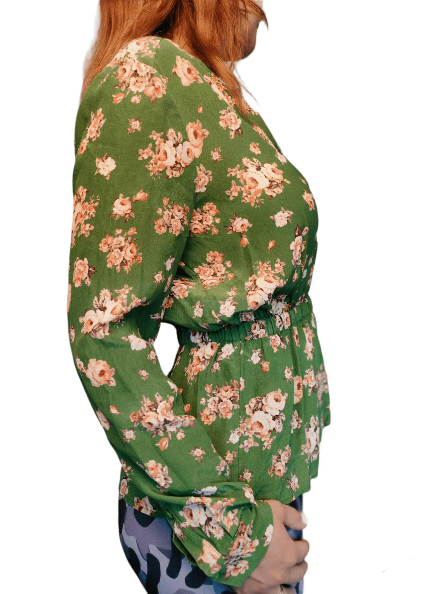 Green Rose Print top/shirt XS-S - Image 3