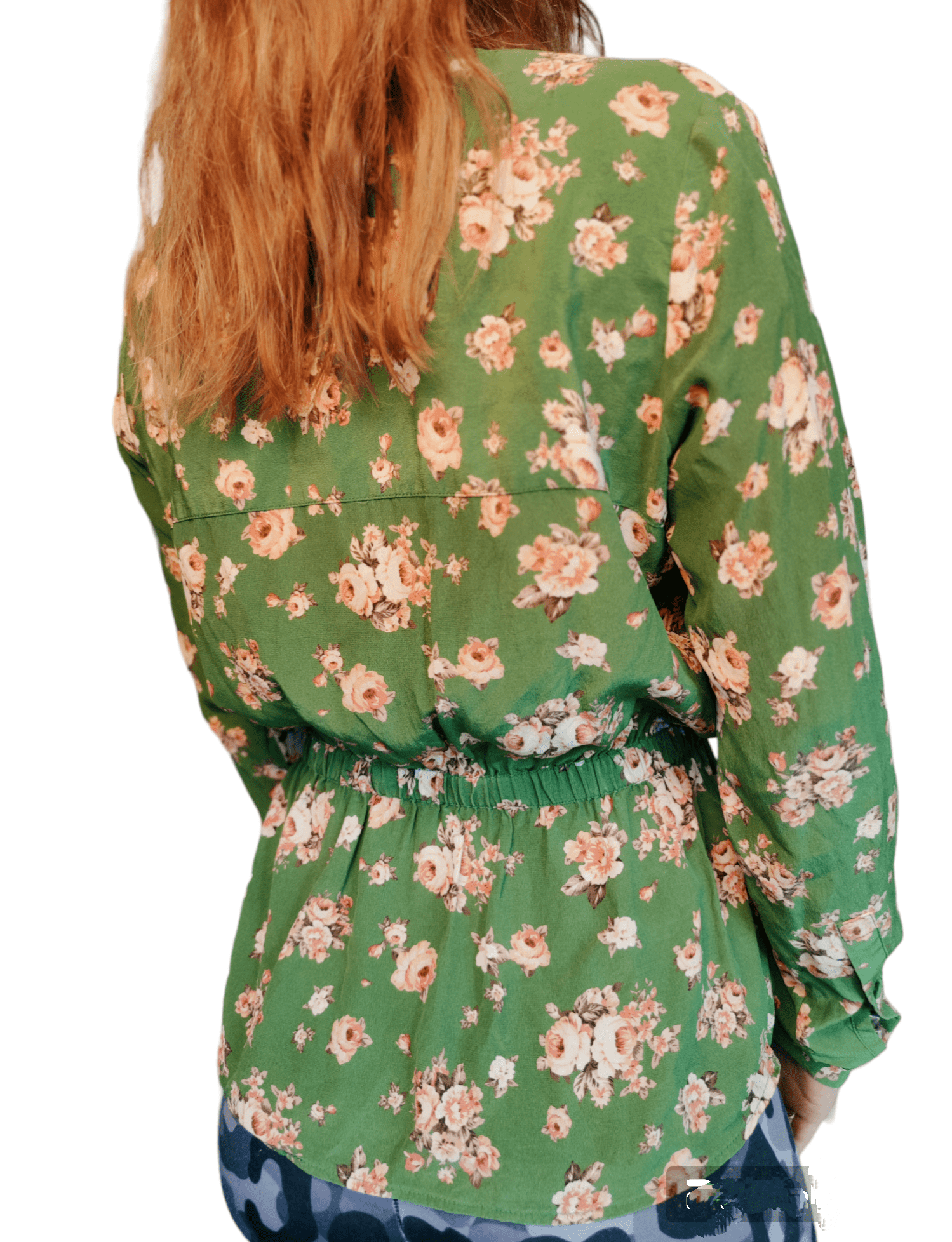 Green Rose Print top/shirt XS-S - Image 2