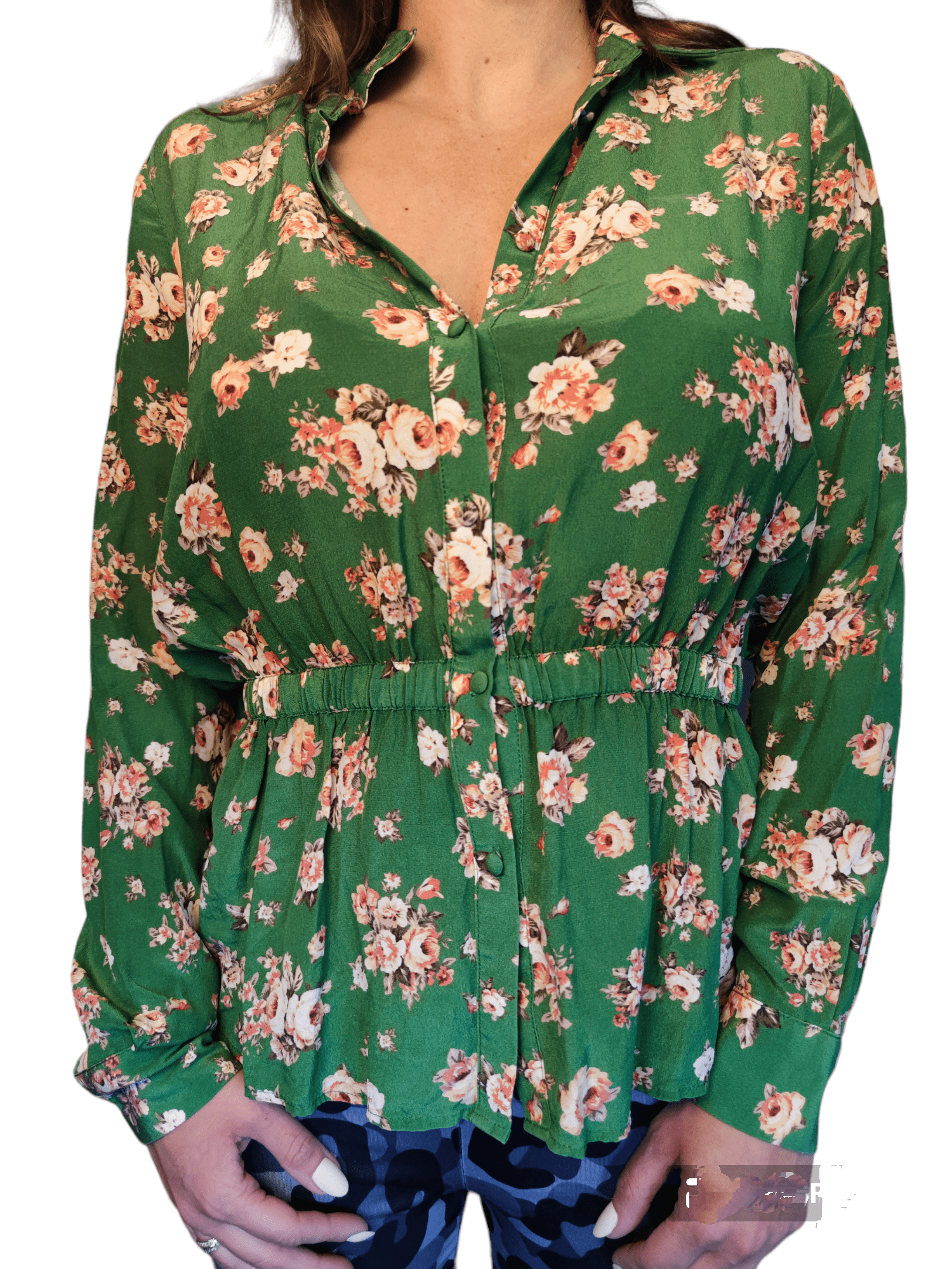 Green Rose Print top/shirt XS-S