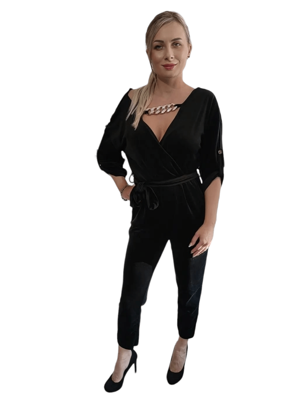 Surplice neck velvet jumpsuit - Image 2