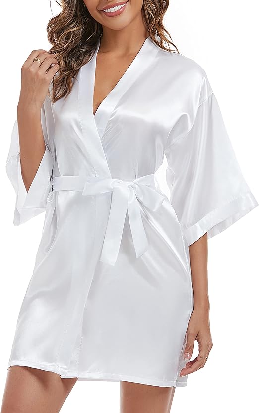 Self Belted Satin Bride Robe M - Image 2