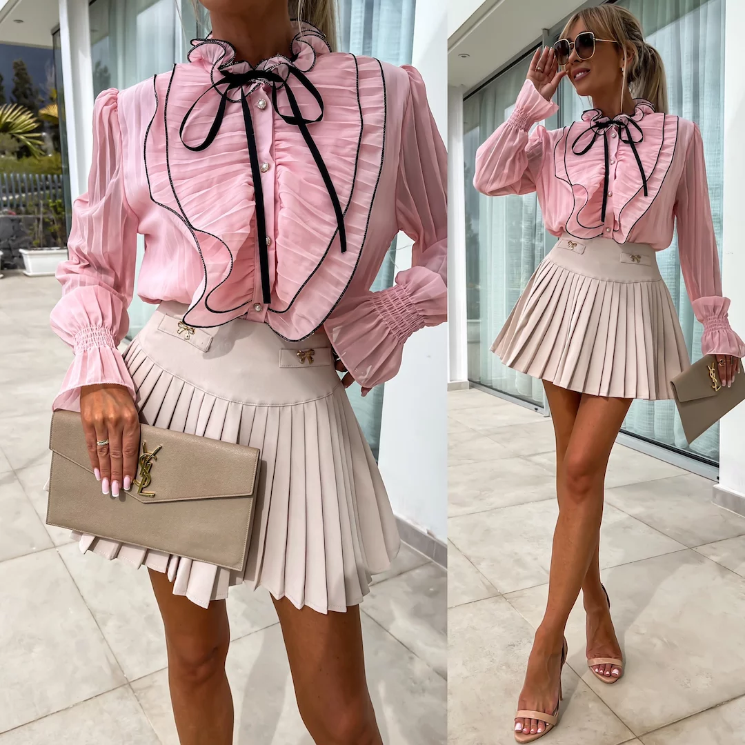 Beige pleated skirt-short - Image 2