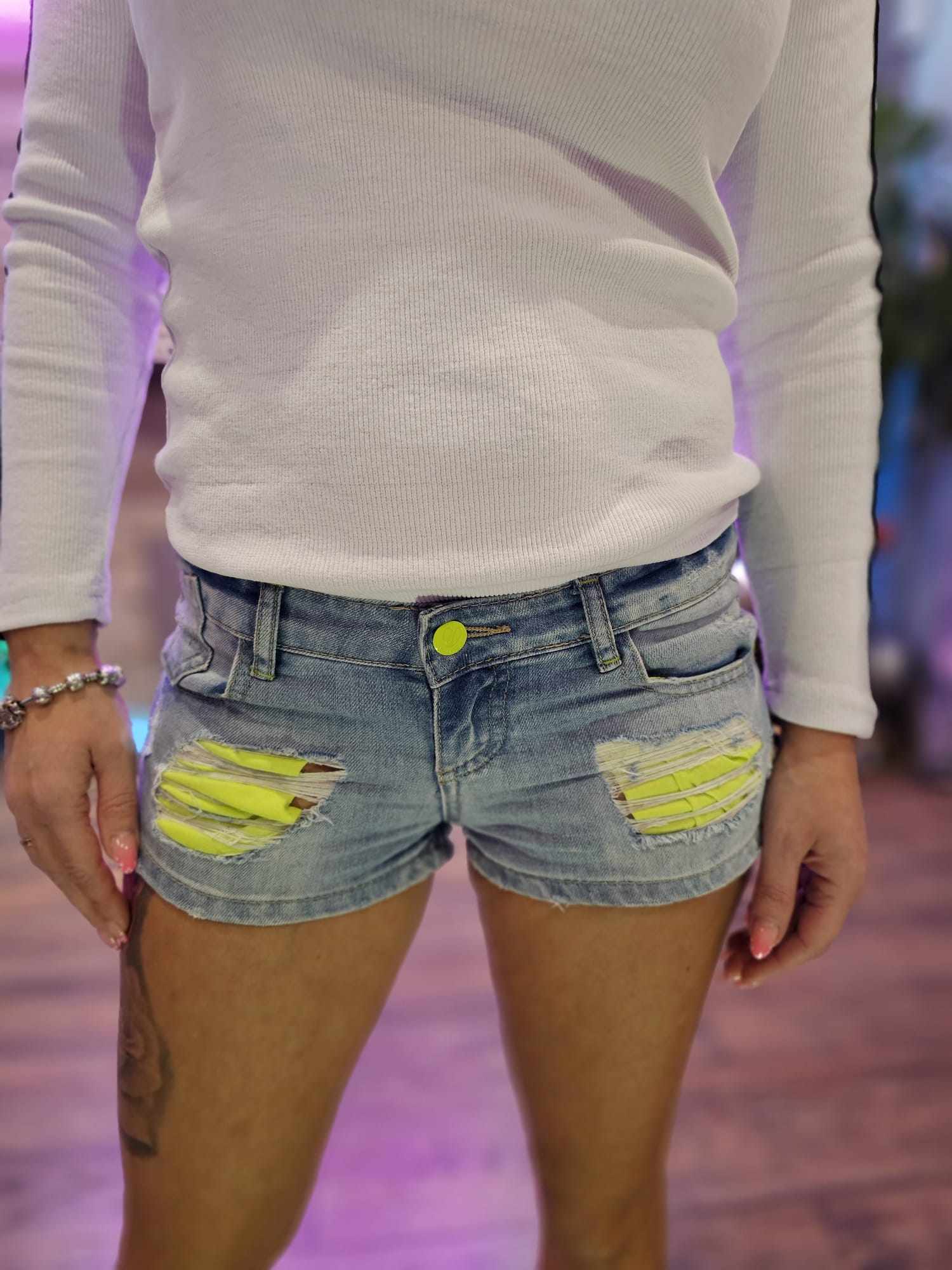 Women's blue neon yellow Shorts XS-34