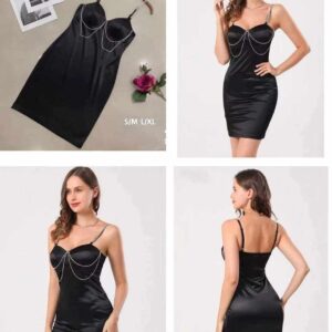 Black V Neck Spaghetti Strap Sleeveless Dress S-XL