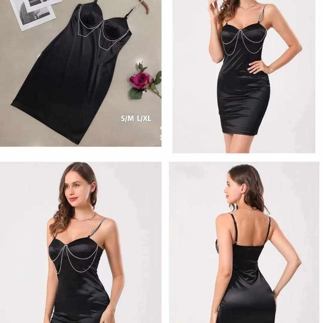 Black V Neck Spaghetti Strap Sleeveless Dress S-XL