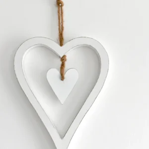 White Wooden Double Hearts Hanging Decoration