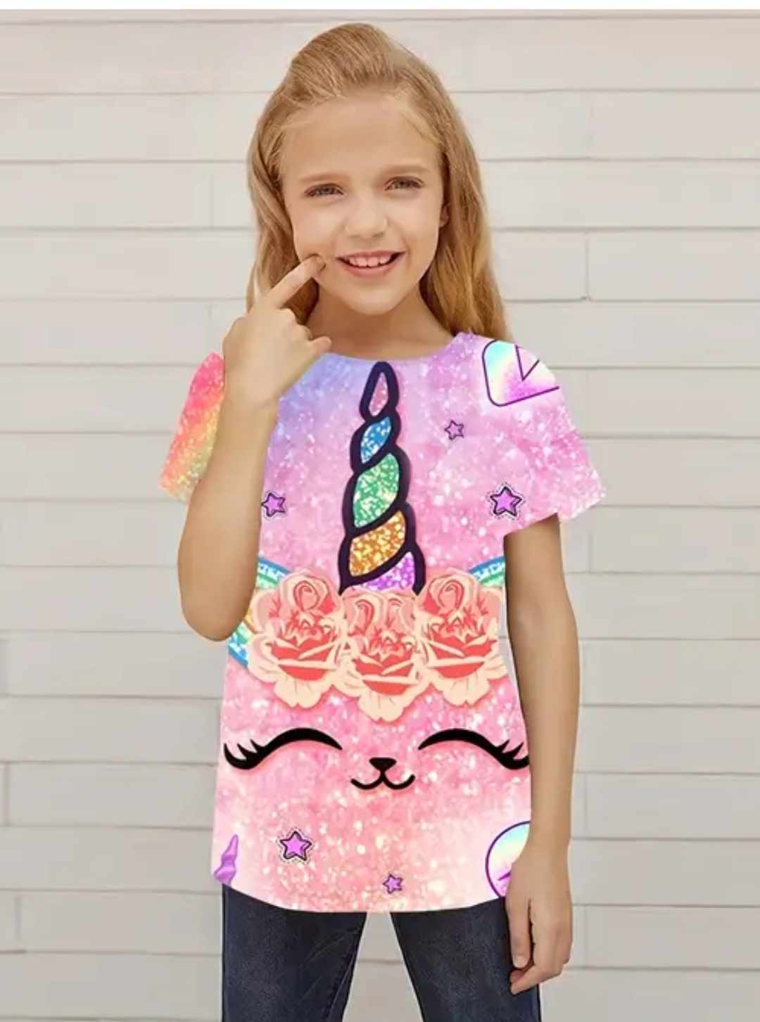 Unicorn girl T-shirt age 7-8
