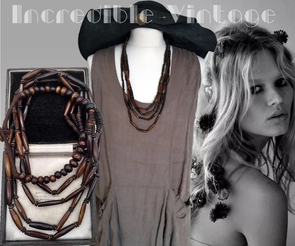 Vintage Gerda Lynggaard Style Multi Strand Dyed Bone Necklace 1950s Boho - Image 3