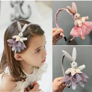 Narrow, ruffled pink bunny hairband for girls