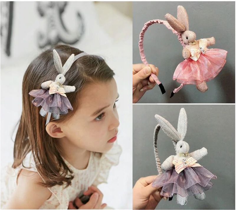 Narrow, ruffled pink bunny hairband for girls