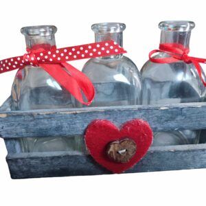 Wooden box with bottles