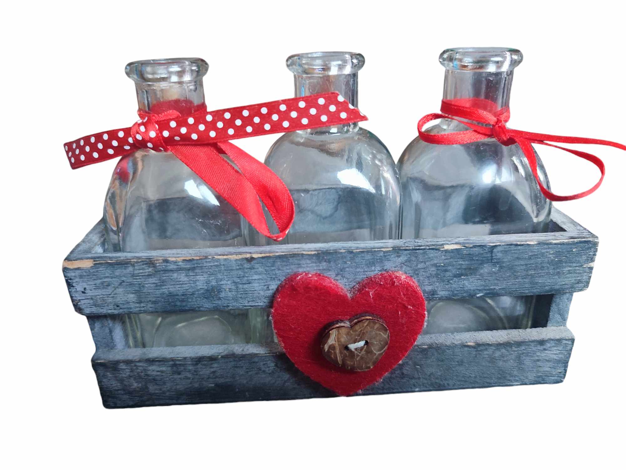 Wooden box with bottles