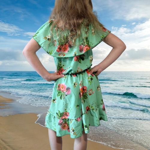 Vestido verde con hombros descubiertos para niñas - Image 3
