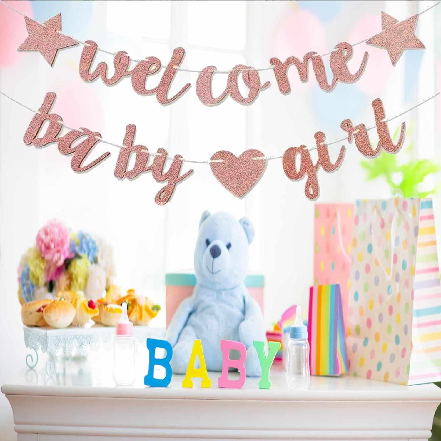 Decoración de fiesta de revelación de género Bienvenida niña