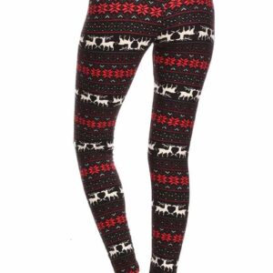 Leggings de cintura alta con copos de nieve y renos en negro y rojo