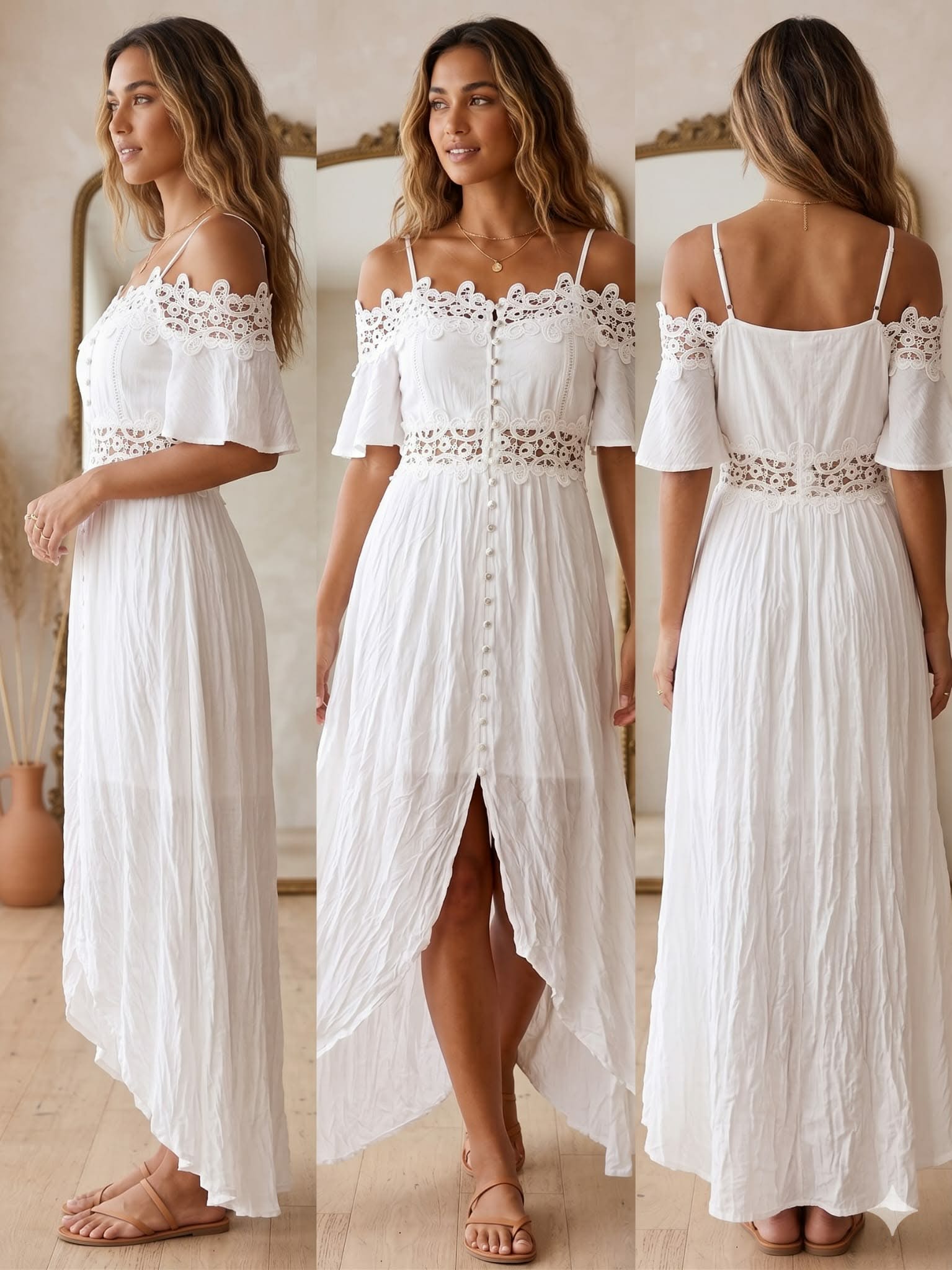 Vestido largo bohemio Luna de encaje, talla 6-8