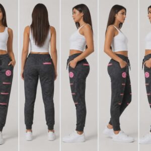 Pantalones deportivos con cremallera para mujer – Grafito con detalles en rosa
