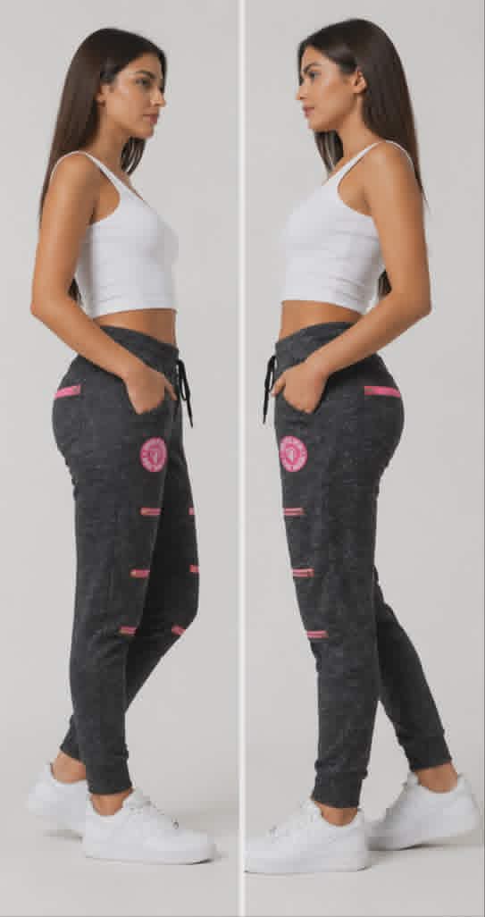 Pantalones deportivos con cremallera para mujer – Grafito con detalles en rosa - Image 2