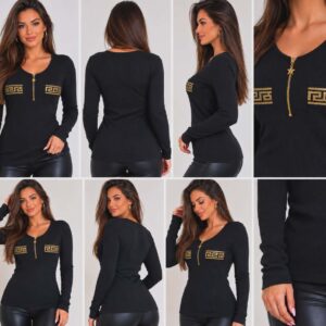 Blusa de canalé para mujer, - Negra