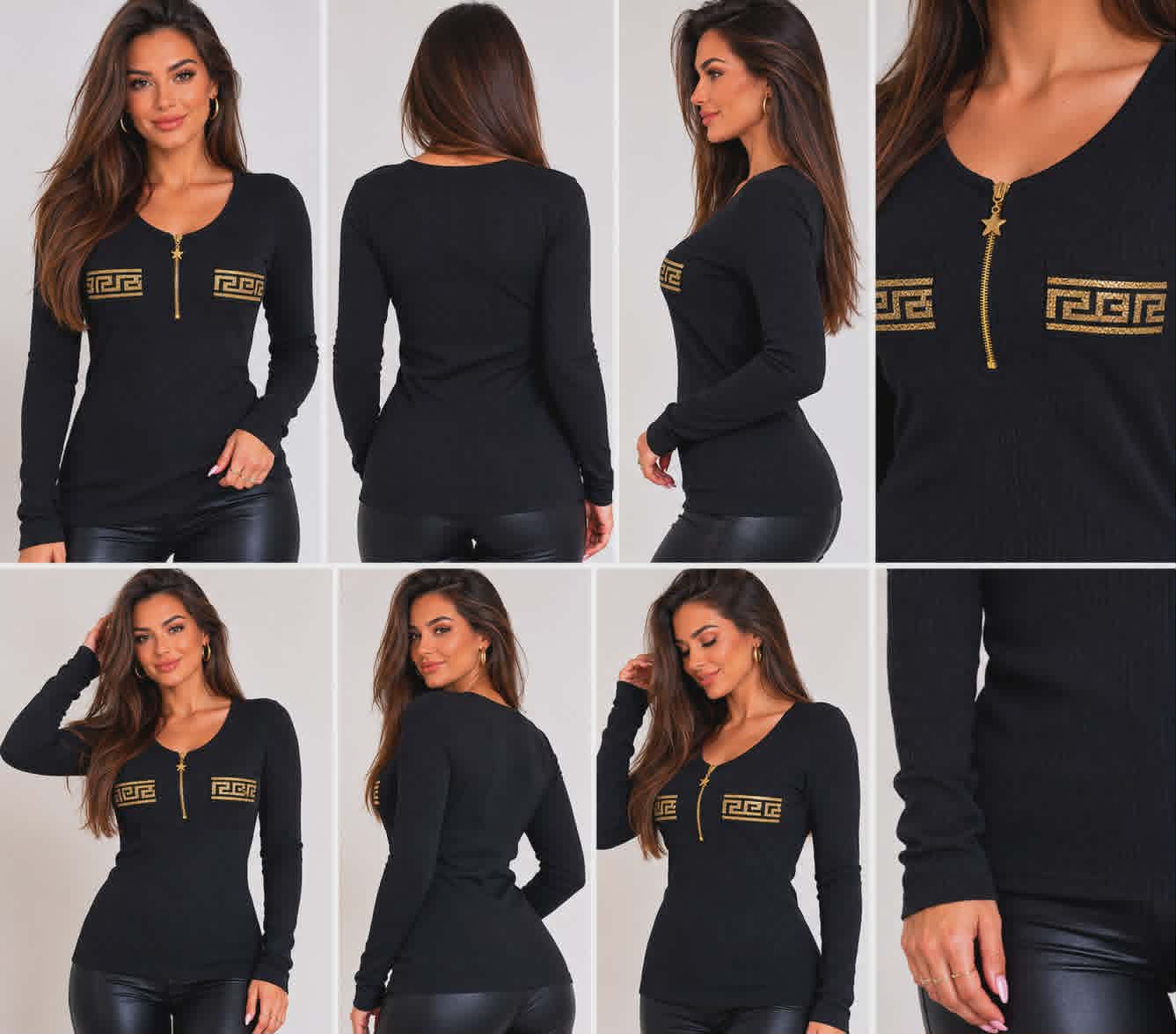 Blusa de canalé para mujer, - Negra
