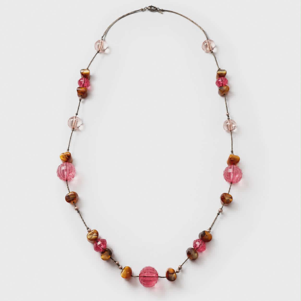 Collar largo de cuentas rosas y ámbar - Image 2