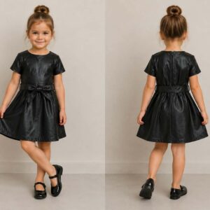 Vestido negro de piel sintética para niña (3-4 años)