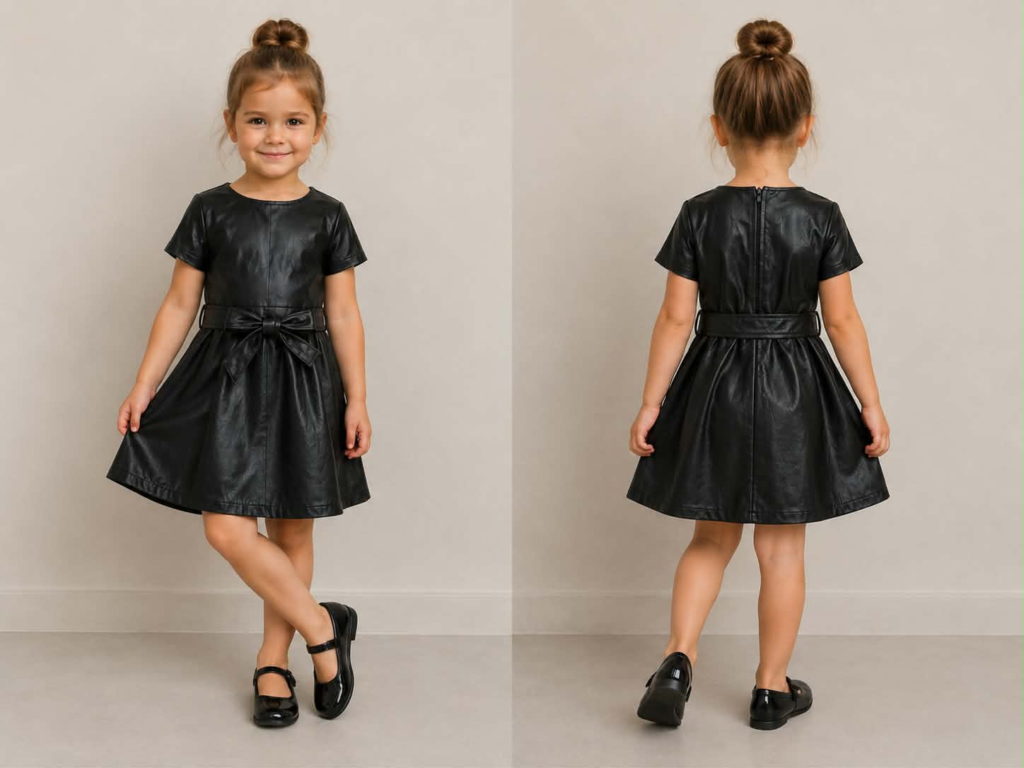 Vestido negro de piel sintética para niña (3-4 años)