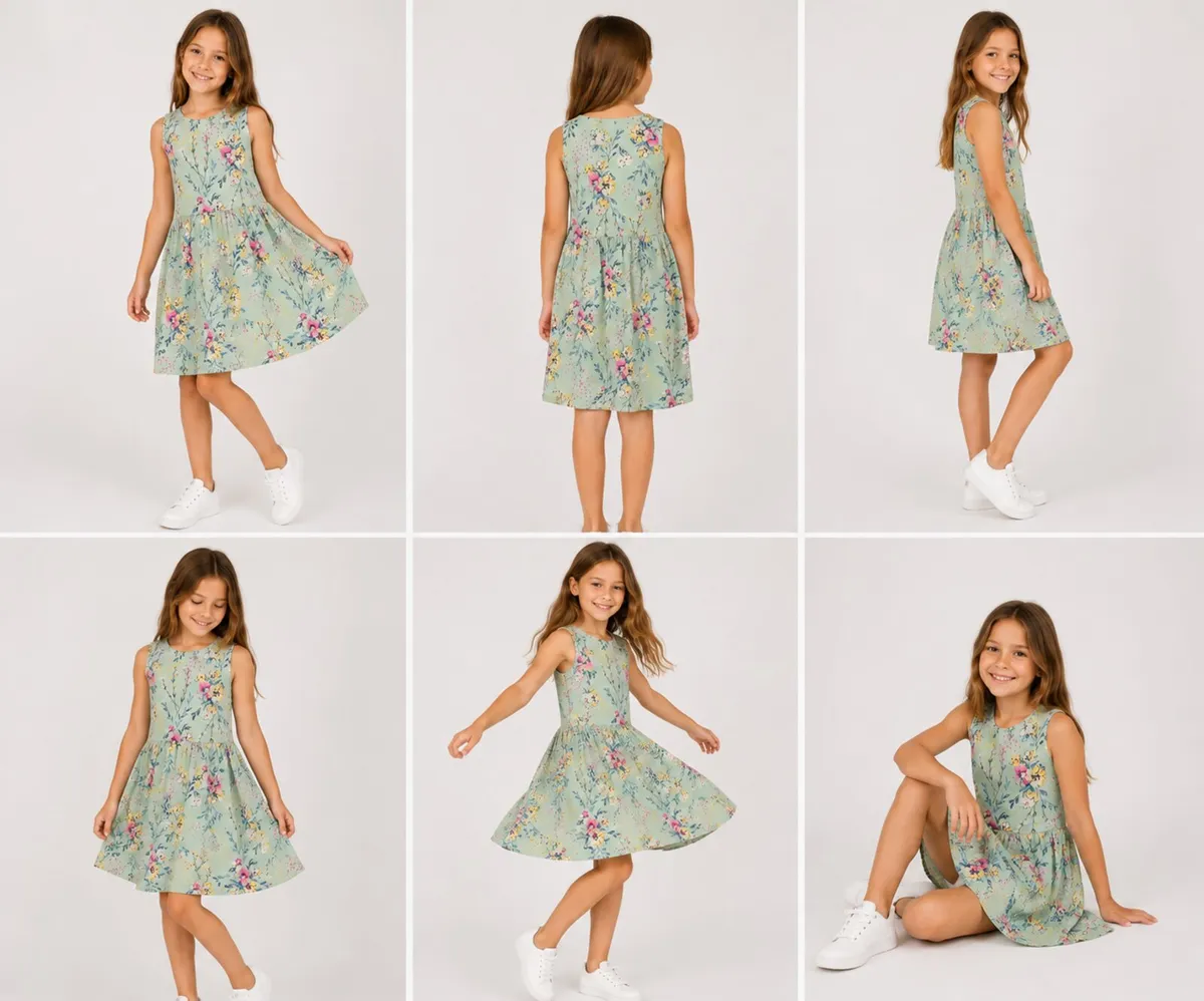 Vestido de verano floral para niña, verde menta | 8–10 años - Image 2