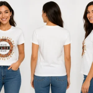 Camiseta blanca para mujer con estampado «Paris L'Amour»