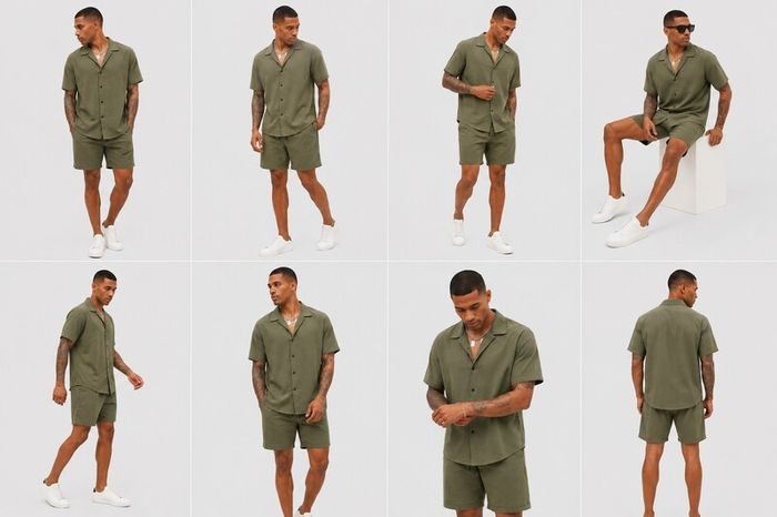 Conjunto de verano para hombre Urbanie: camisa de manga corta y pantalones cortos (caqui) - Image 3