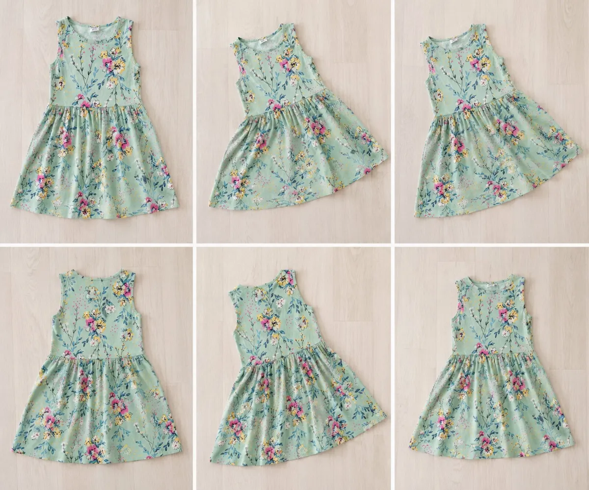 Vestido de verano floral para niña, verde menta | 8–10 años - Image 3