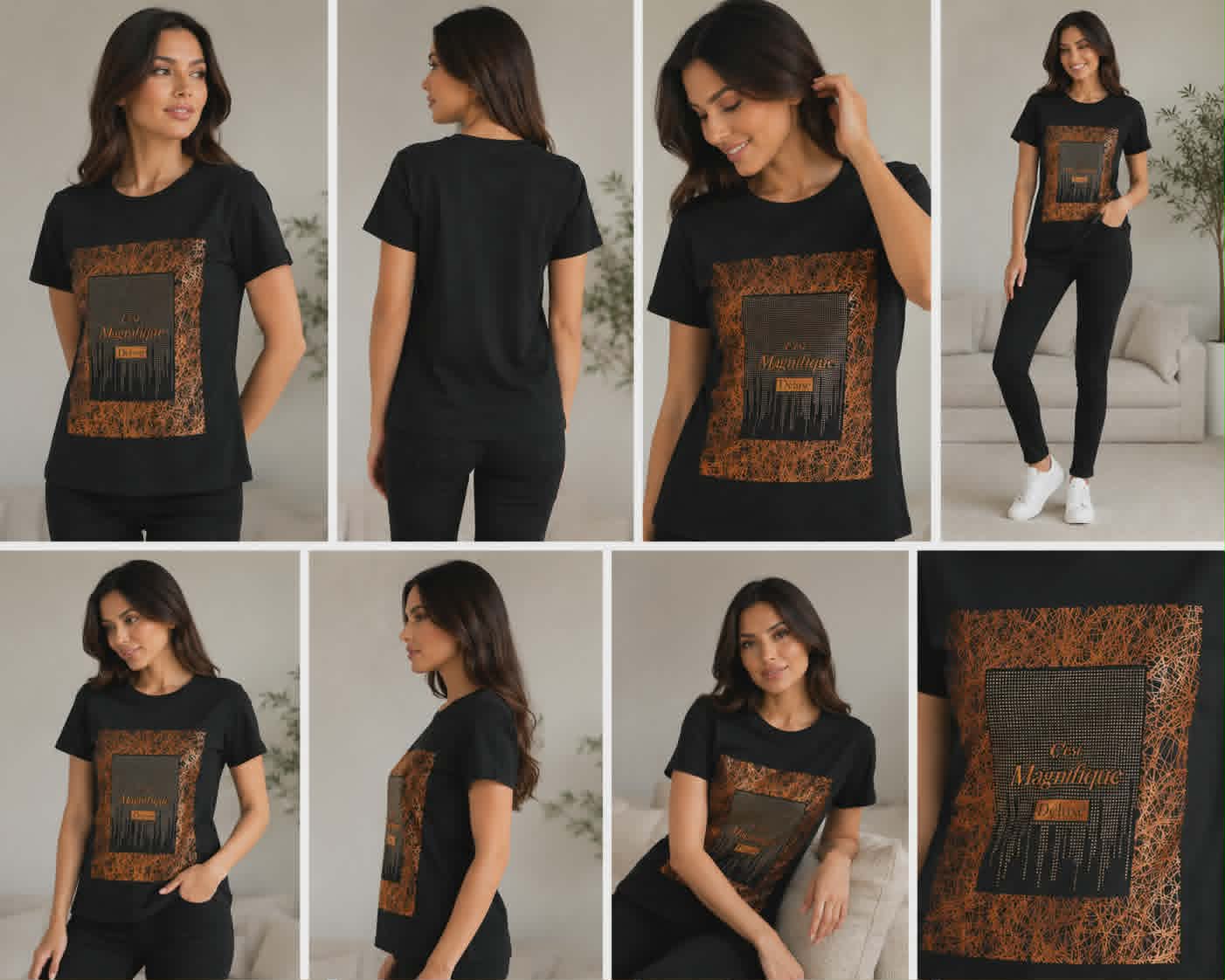 Camiseta gráfica negra para mujer "C'est Magnifique - Image 2