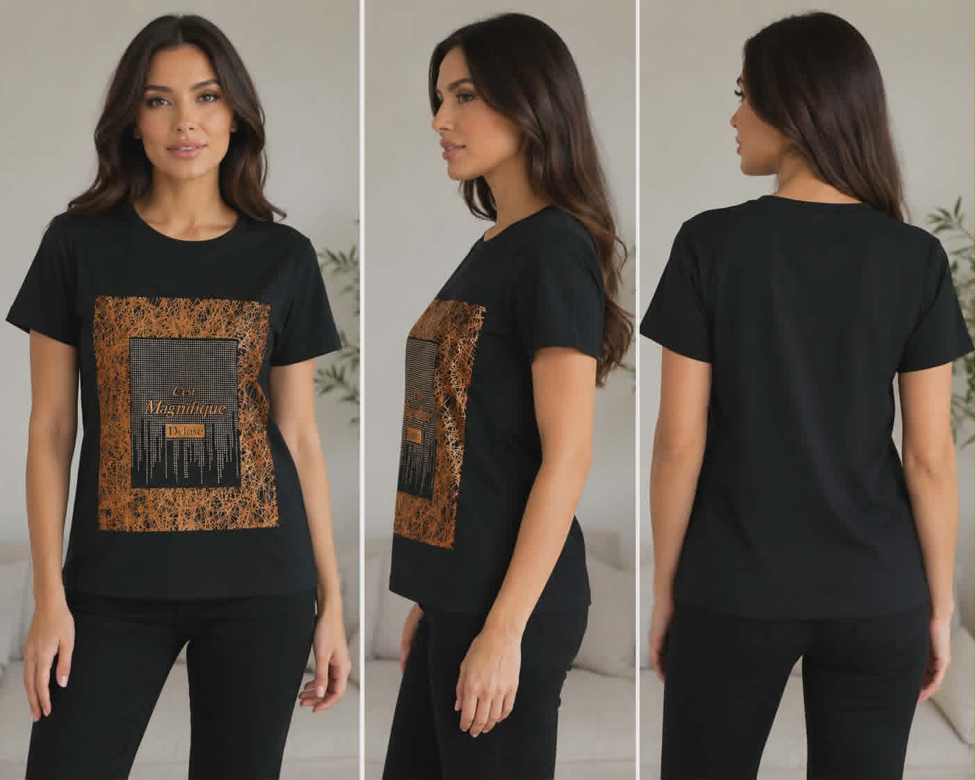 Camiseta gráfica negra para mujer "C'est Magnifique