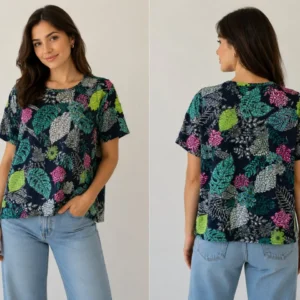 Blusa con estampado floral para mujer – Corte holgado (tallas 12-16)