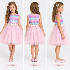 Vestido de fiesta de sirena rosa y tonos pastel para niñas (7-8 años)