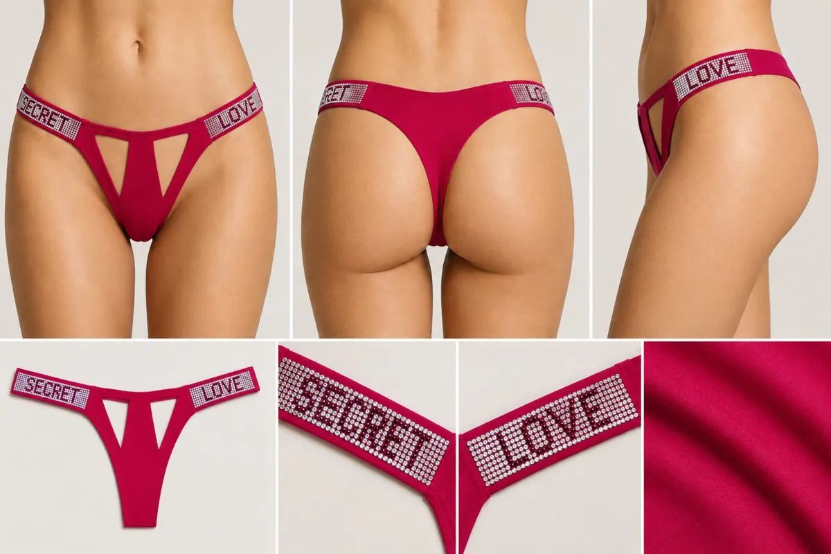Braguitas brasileñas Fuchsia Secret Love con strass - Image 2